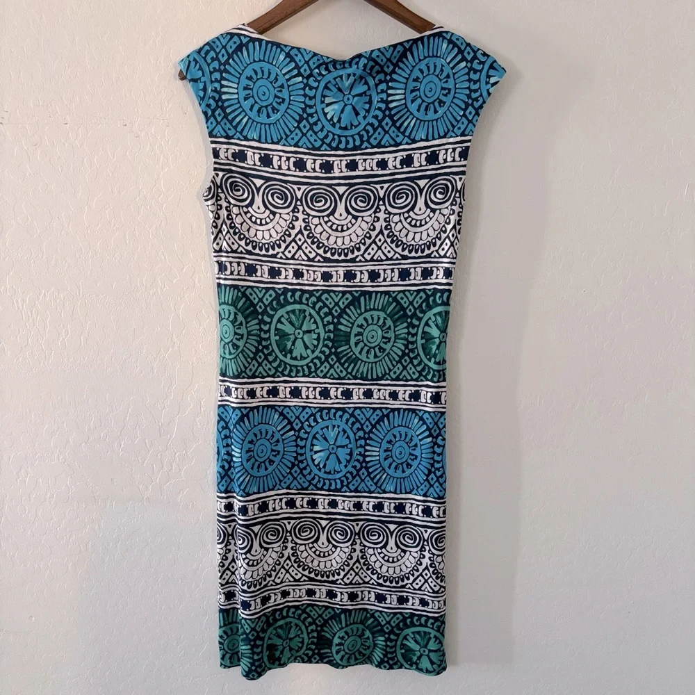Tory‎ Burch Medallion Print Cap Sleeve Silk Shift Dress Small Blue Green Women’s
